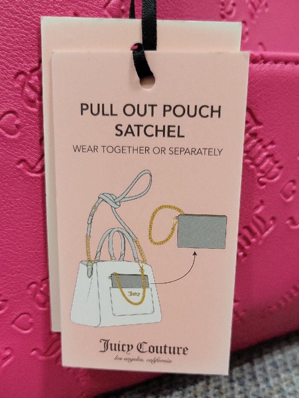 JUICY COUTURE 2pc Pull Out Pouch Satchel in Pink Flash/Duty Blush - Picture 10 of 17